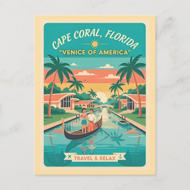Postal Cape Coral FL – The Venice of America Retro 1950s (Anverso)