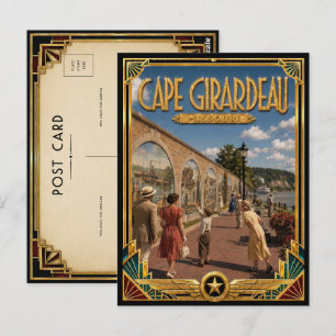 Postal Cape Girardeau Missouri Arte Deco Vintage Dorado