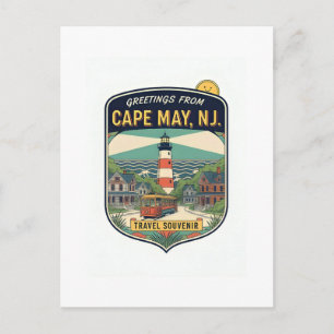 Postal Cape May NJ Saludos Retro Travel