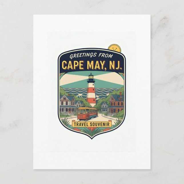 Postal Cape May NJ Saludos Retro Travel (Anverso)