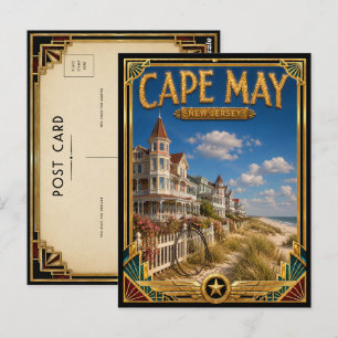 Postal Cape May Nueva Jersey Arte Deco Vintage Edad Dorad