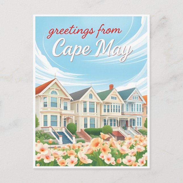 Postal Cape May, Nueva Jersey – Casas Victorianas (Anverso)