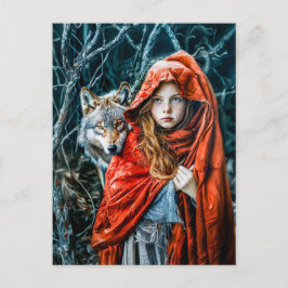 Postal Caperucita roja con el lobo