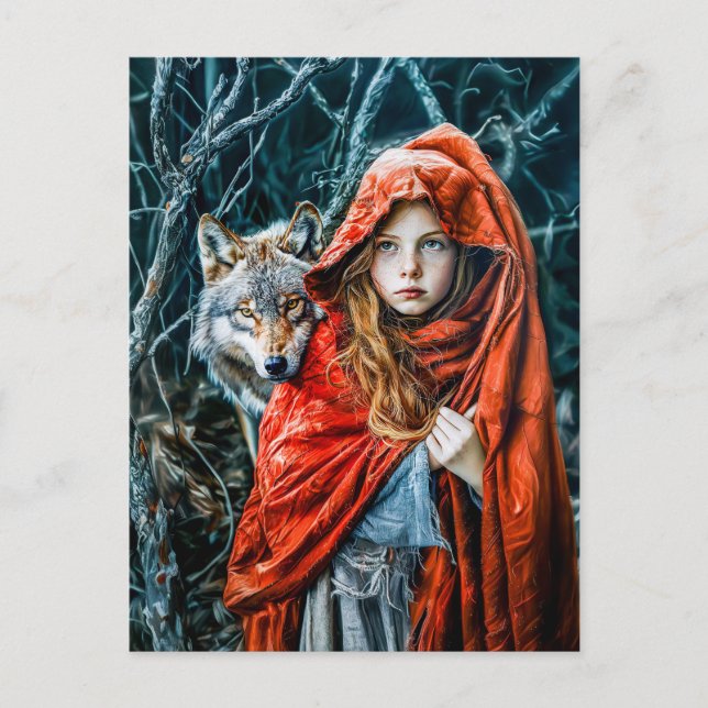 Postal Caperucita roja con el lobo (Anverso)
