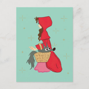 Postal Caperucita Roja con lobo en cesta