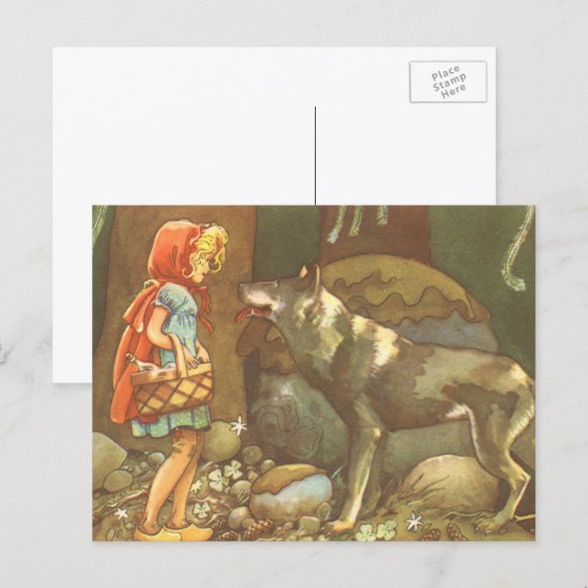 Postal Caperucita Roja, Cuento de Hadas Antiguo (Anverso / Reverso)