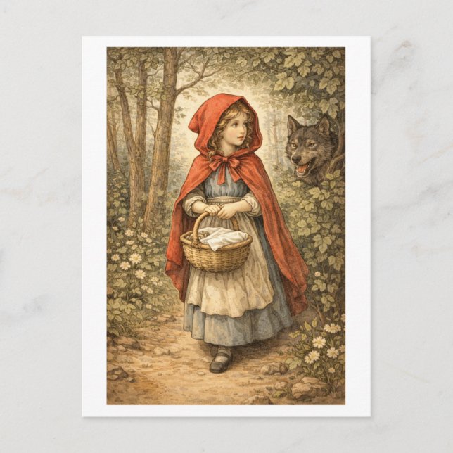 Postal Caperucita Roja de estilo vintage (Anverso)