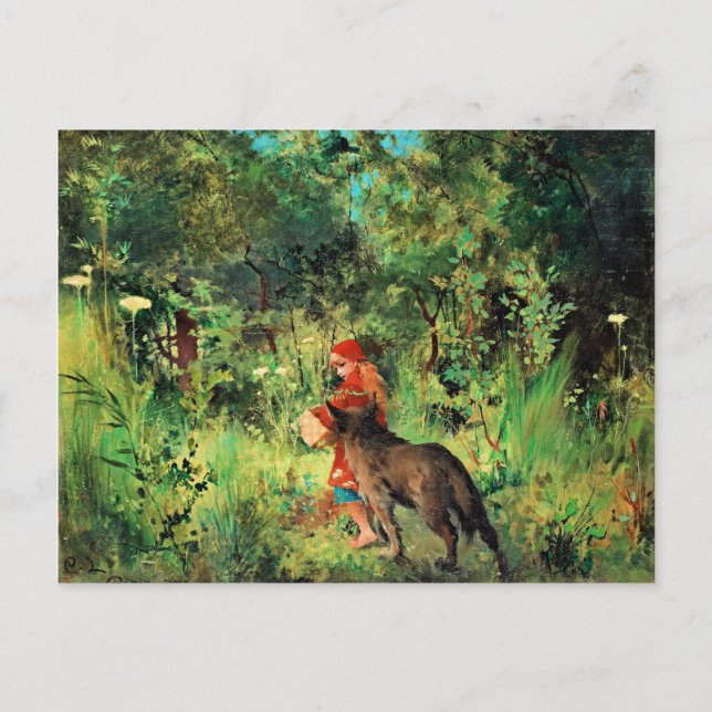 Postal Caperucita roja pequeña, pintura artística fina (Anverso)