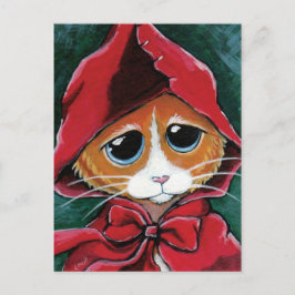 Postal Caperucita Roja | Postcarta de arte gato de Tabby