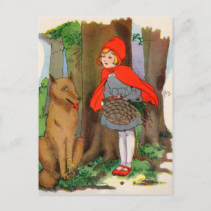 Postal Caperucita roja y el lobo