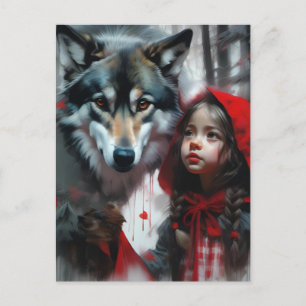 Postal Caperucita y lobo rojos