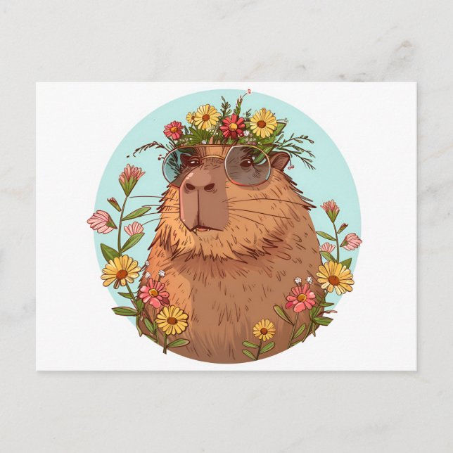 Postal Capibara en copas de sol en verano (Anverso)