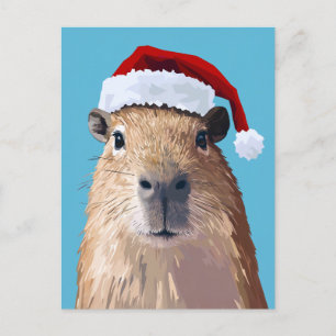Postal Capibara festivo en Santa Hat