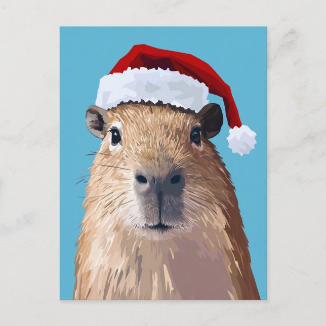 Postal Capibara festivo en Santa Hat (Anverso)