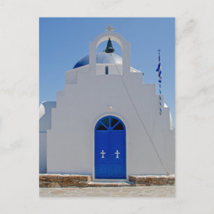 Postal Capilla azul y blanca de Antiparos