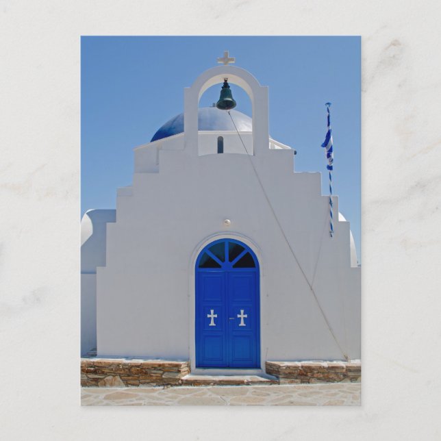 Postal Capilla azul y blanca de Antiparos (Anverso)