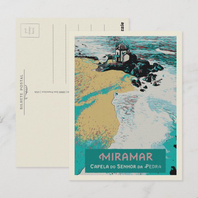 Postal Capilla Senhor da Pedra, Playa Miramar, Portugal (Anverso / Reverso)