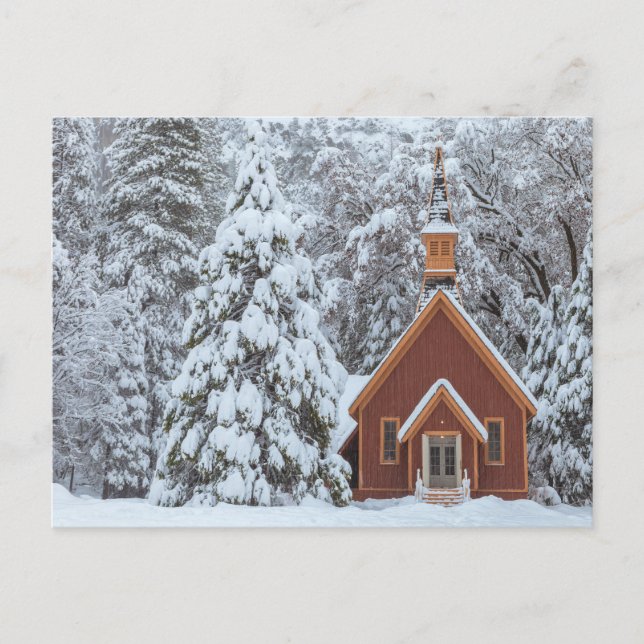 Postal Capilla Yosemite en bosque de nieve (Anverso)
