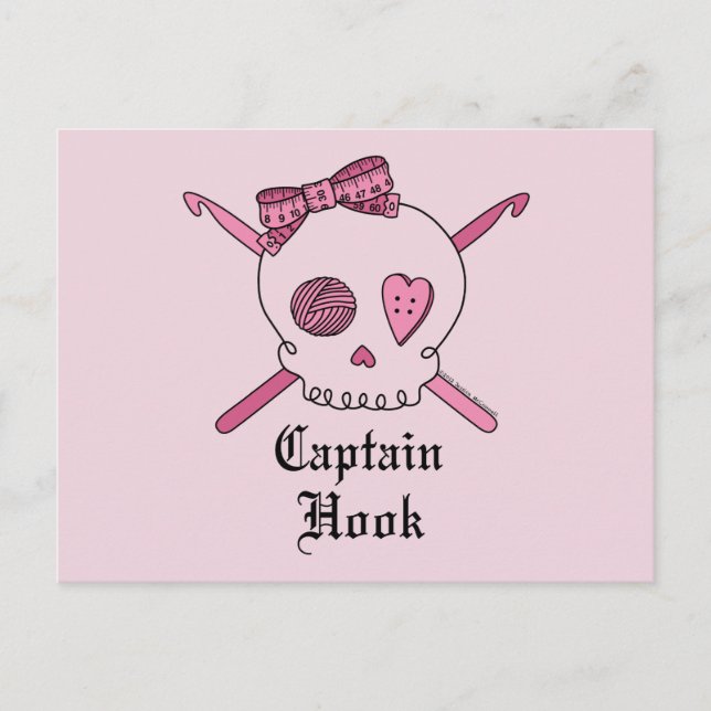 Postal Capitán Hook Skull & Crochet Hooks (Atrás Rosado) (Anverso)