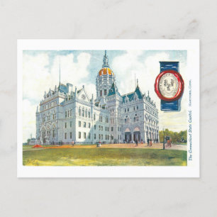 Postal Capitolio de Connecticut vintage con sello
