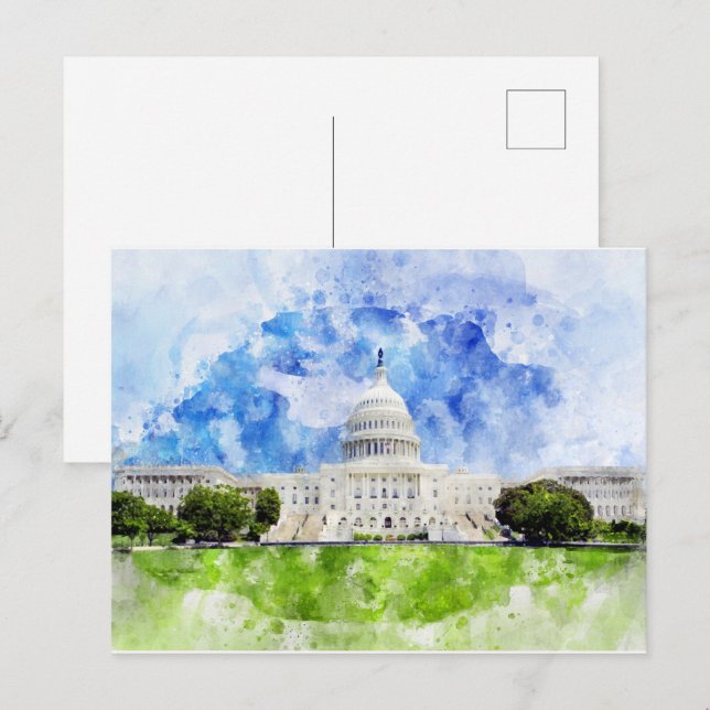 Postal Capitolio de los Estados Unidos en la acuarela Was (Anverso / Reverso)