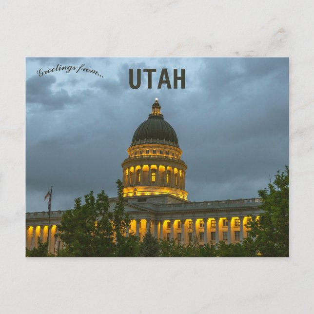 Postal Capitolio del Estado de Utah por la Noche Salt Lak (Anverso)