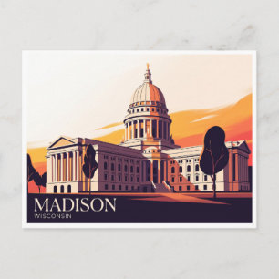 Postal Capitolio del Estado de Wisconsin al atardecer Mad