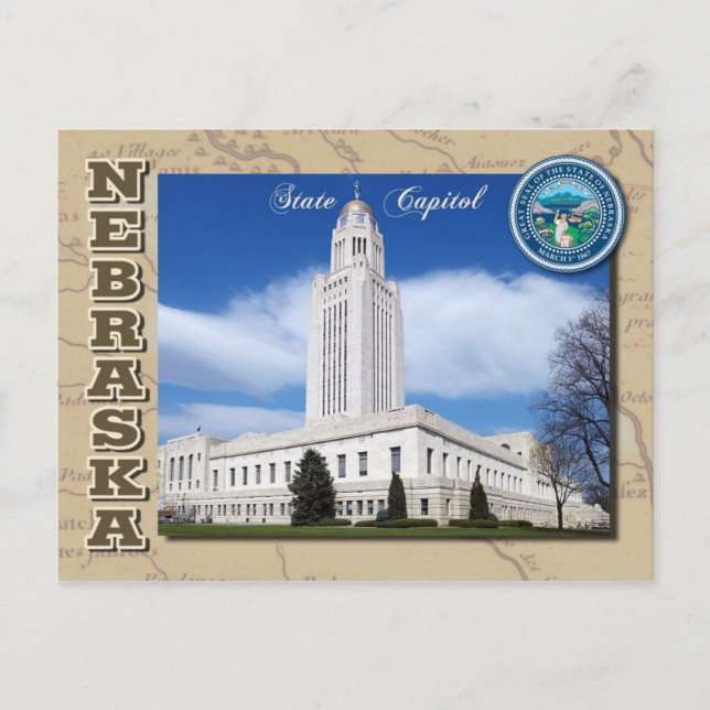 Postal Capitolio Estatal de Nebraska, Lincoln, Nebraska (Anverso)