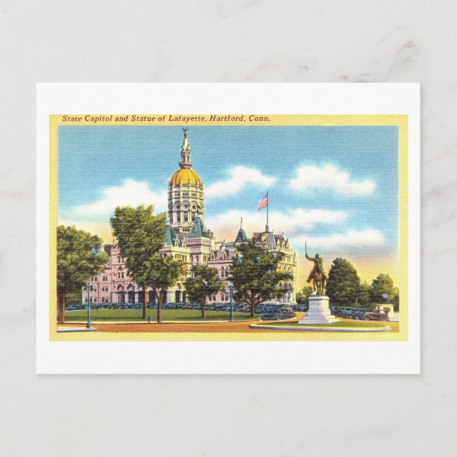 Postal Capitolio estatal vintage en Hartford, Connecticut (Anverso)