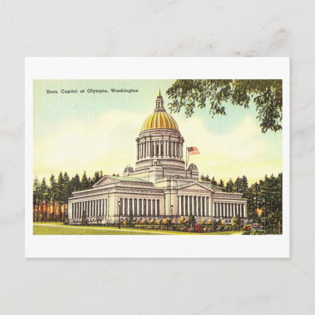 Postal Capitolio estatal vintage en Olimpia, Washington (Anverso)