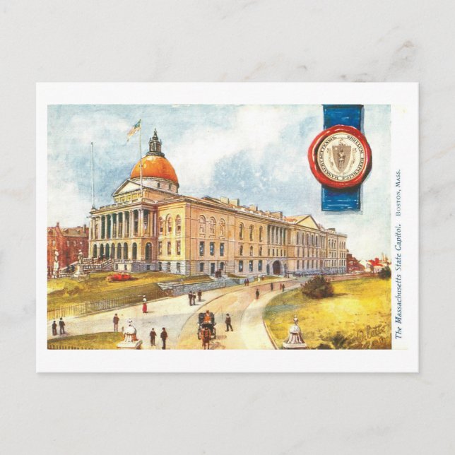 Postal Capitolio vintage de Massachusetts con foco (Anverso)