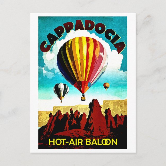 Postal Cappadocia, globos de hoyos, panorama, Turquía (Anverso)