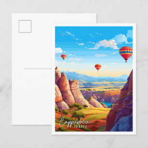 Postal Cappadocia ilustracion de viaje de arte de Turquía