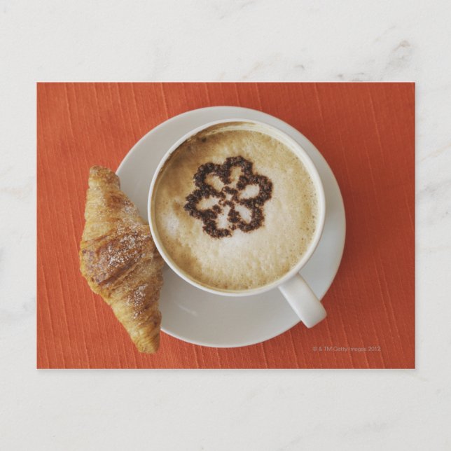 Postal Cappuccino con chocolate y cruasán, Italia (Anverso)