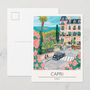 Postal Capri Italia Ilustración de Arte Vintage de Viajes