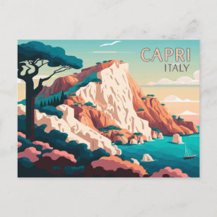 Postal Capri Italy Lemons Mediterranean Island Retro