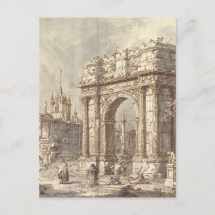 Postal Capriccio con arco triunfal romano