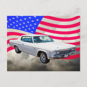 Postal Caprice De Chevrolet De 1966 Con Bandera Estadouni