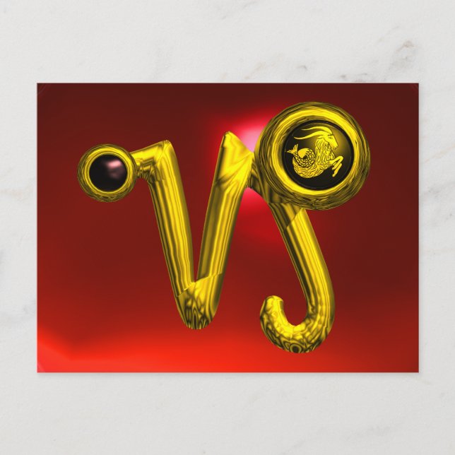 Postal CAPRICORN GOLD ZODIAC BIRTHDAY JEWEL,RÚO Rojo (Anverso)