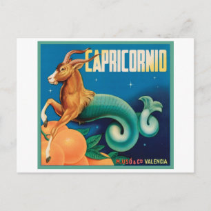Postal Capricornio Etiqueta De La Tasa Vintage