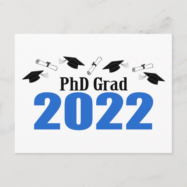 Postal Caps Y Diplomas De PhD Grad 2022 (Azul) (Anverso)
