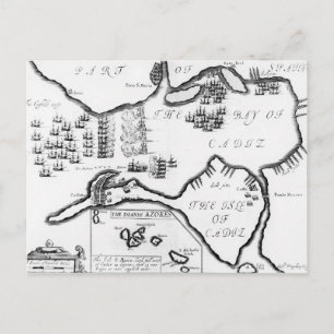 Postal Captura de Cádiz en 1596 (Grabado)
