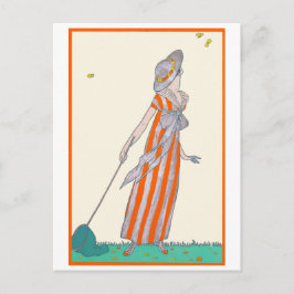 Postal Capturando mariposas George Barbier Moda Francesa