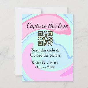 Postal Capturar el amor añadir QR scan mármol azul rosa