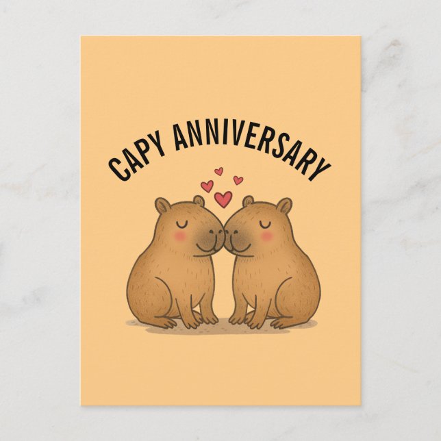Postal Capy Anniversary Valentines Cute Capybara Postcard (Anverso)