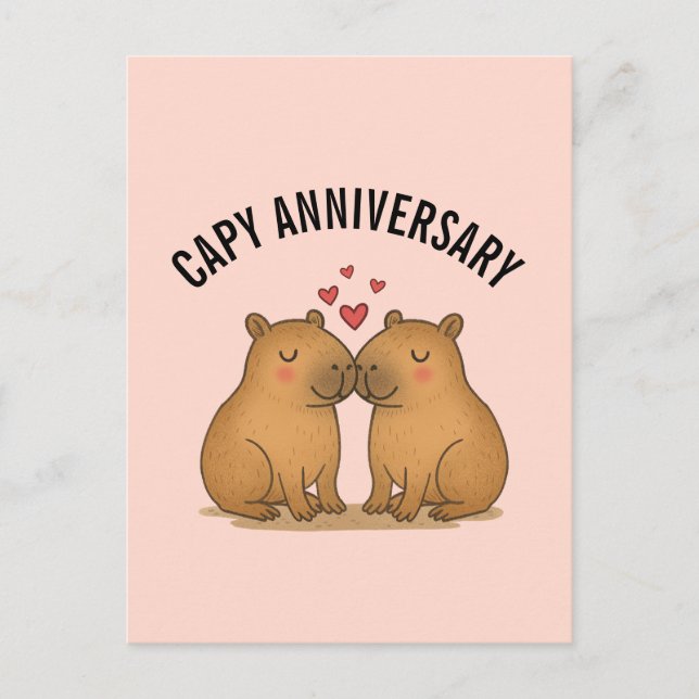 Postal Capy Anniversary Valentines Cute Capybara Postcard (Anverso)
