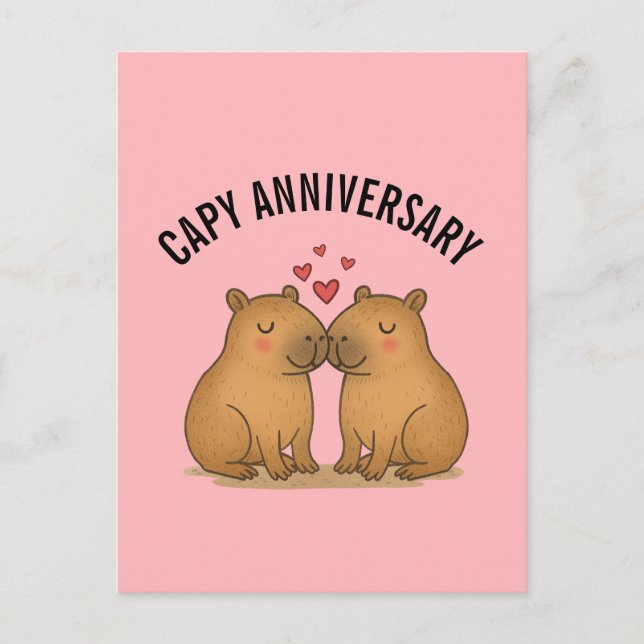 Postal Capy Anniversary Valentines Cute Capybara Postcard (Anverso)