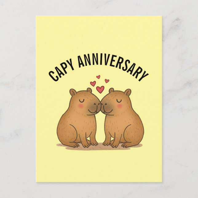 Postal Capy Anniversary Valentines Cute Capybara Postcard (Anverso)
