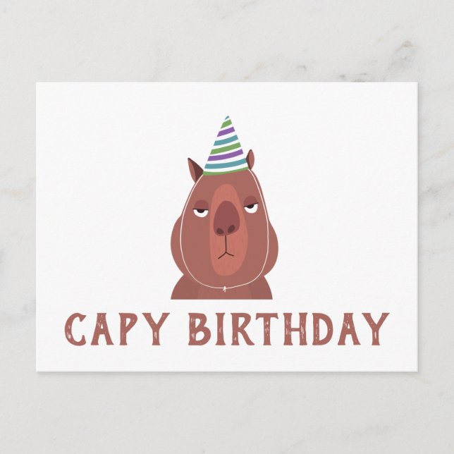 Postal "CAPY CUMPLEAÑOS" Carpincho con Gorro de Fiesta (Anverso)