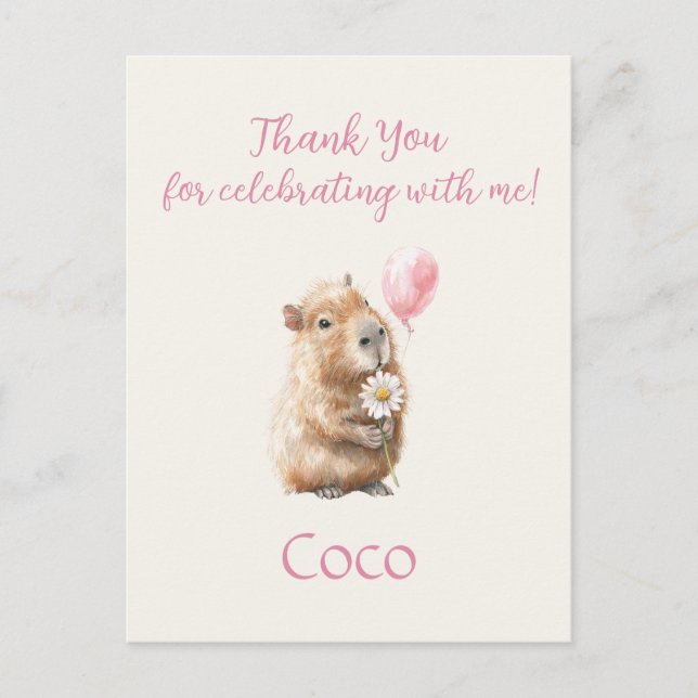 Postal Capybara Birthday Thank You (Anverso)